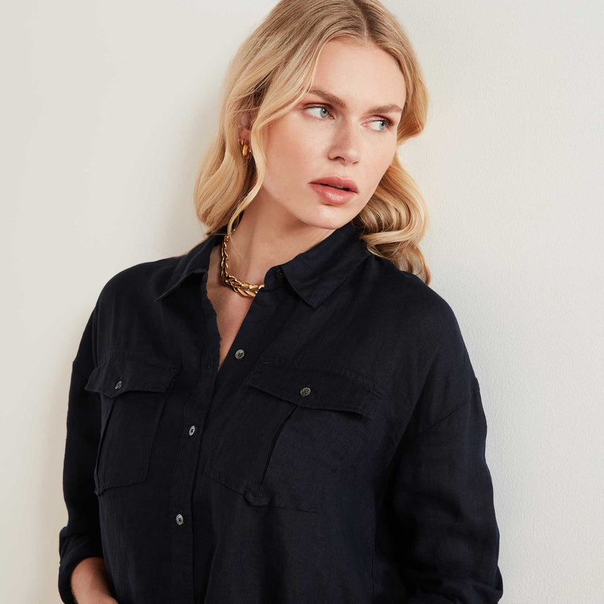 Casual Linen Shirt In French Navy | James Perse Los Angeles