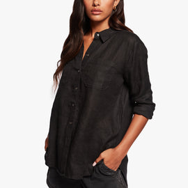 Linen Pocket Shirt In Black | James Perse Los Angeles