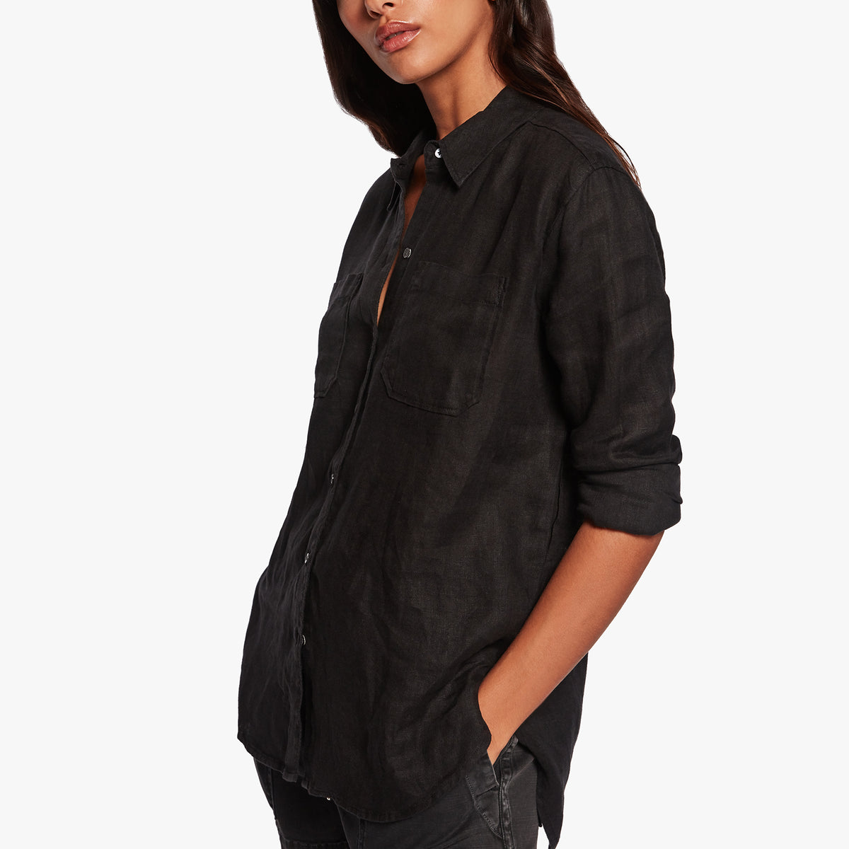 Linen Pocket Shirt In Black | James Perse Los Angeles