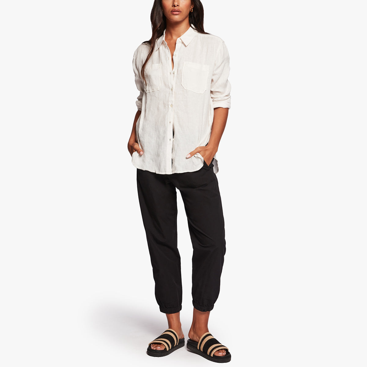 Linen Pocket Shirt In Oyster | James Perse Los Angeles