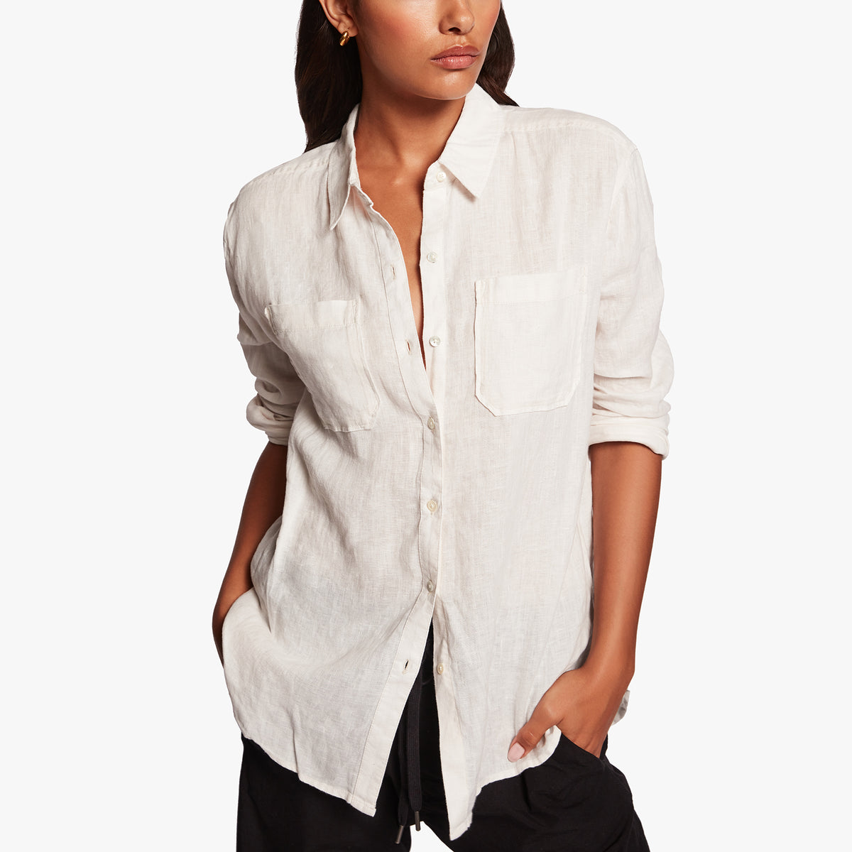 Linen Pocket Shirt In Oyster | James Perse Los Angeles