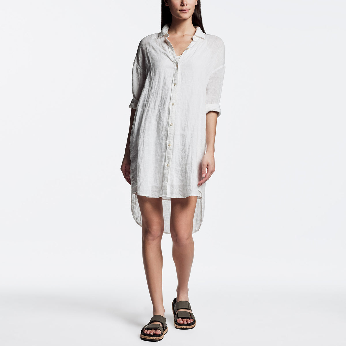 Linen Shirt Dress In Driftwood | James Perse Los Angeles