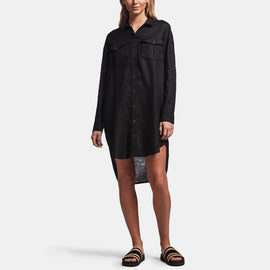 Linen Military Shirt Dress In Black | James Perse Los Angeles