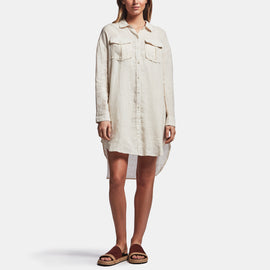 Linen Military Shirt Dress In Calico | James Perse Los Angeles