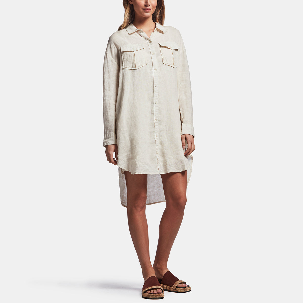 Linen Military Shirt Dress In Calico | James Perse Los Angeles