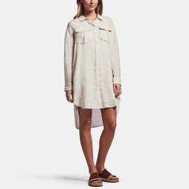 Linen Military Shirt Dress In Calico | James Perse Los Angeles
