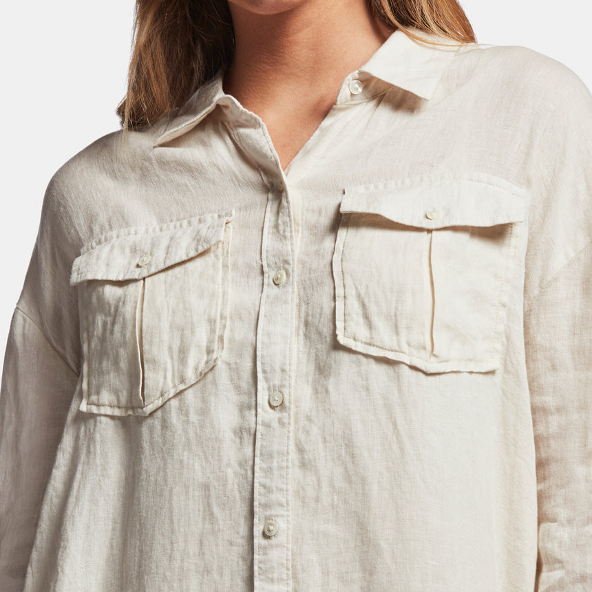 Linen Military Shirt Dress In Calico | James Perse Los Angeles