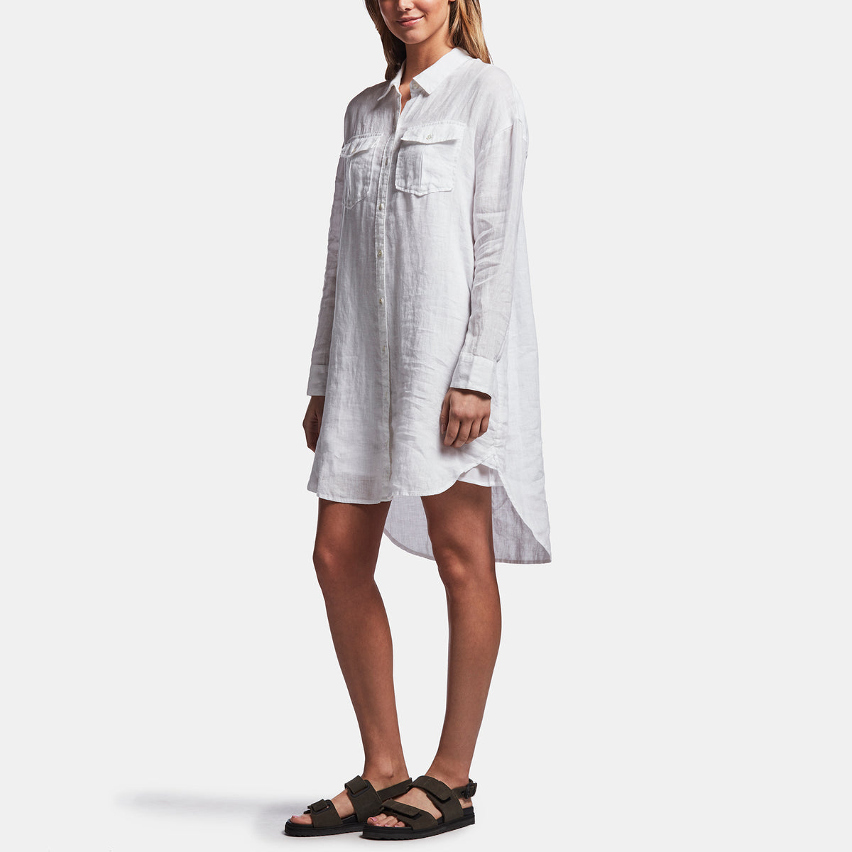 Linen Military Shirt Dress In White | James Perse Los Angeles