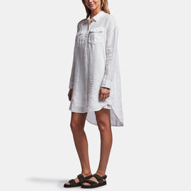 Linen Military Shirt Dress In White | James Perse Los Angeles
