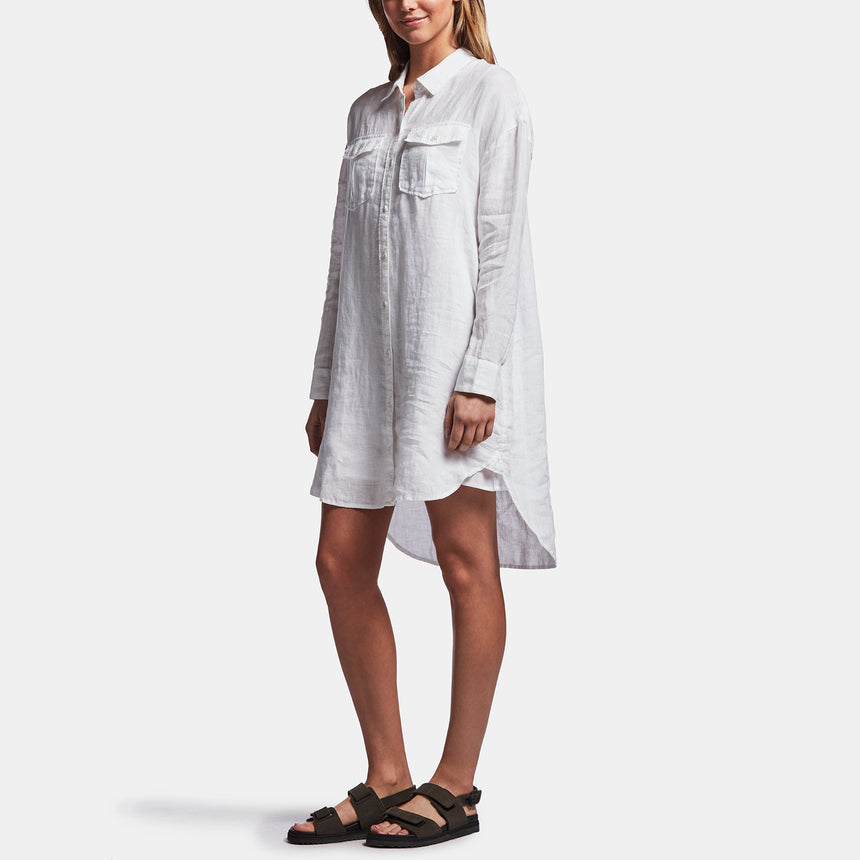 Linen Military Shirt Dress In White | James Perse Los Angeles