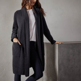 Rib Shawl Open Cardigan in Black | James Perse Los Angeles