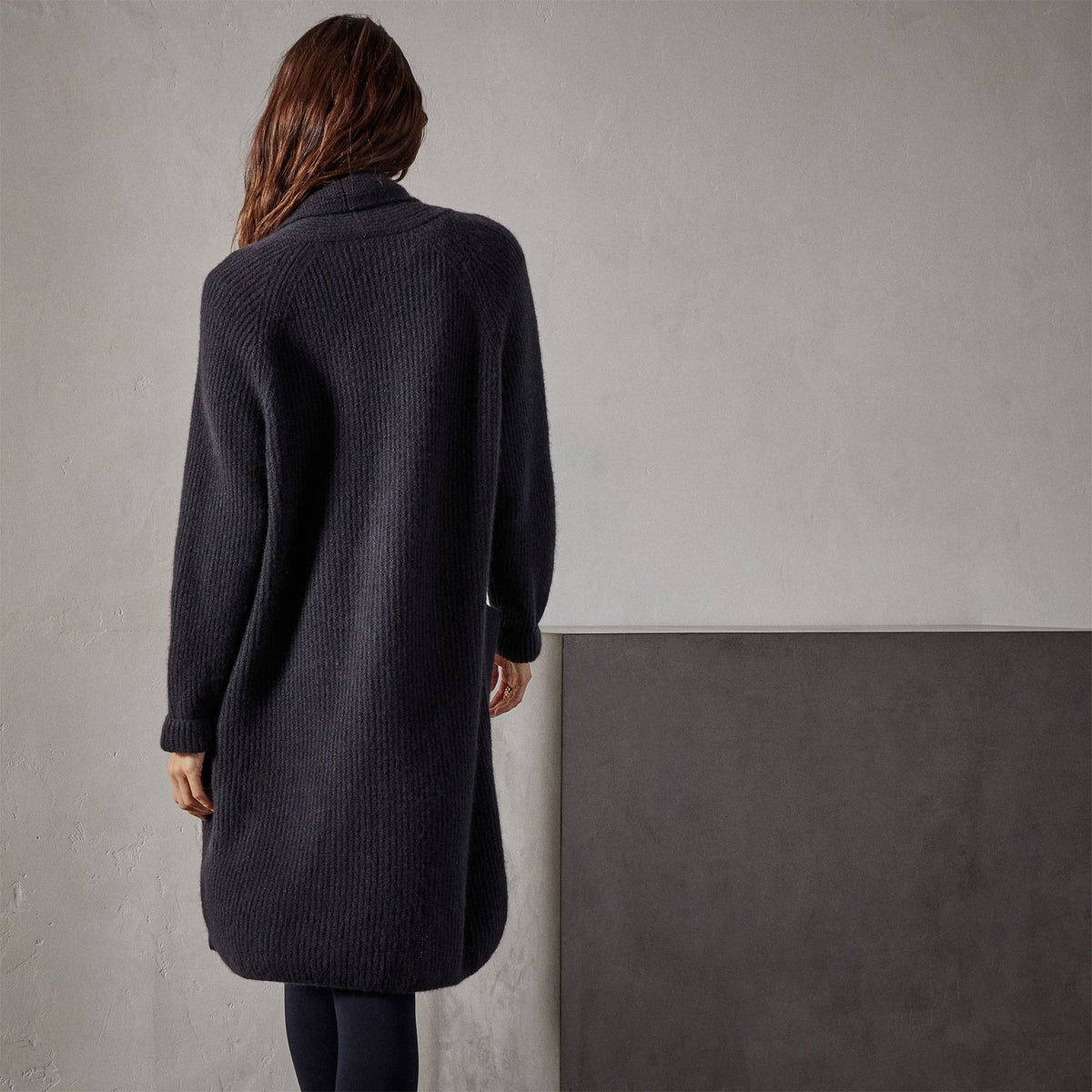 Rib Shawl Open Cardigan in Black | James Perse Los Angeles