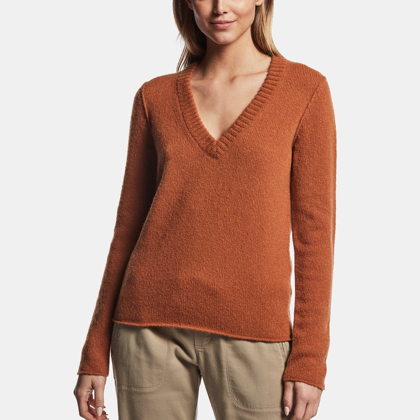 Lightweight Textured Cashmere V Neck In Amber | James Perse Los Angeles