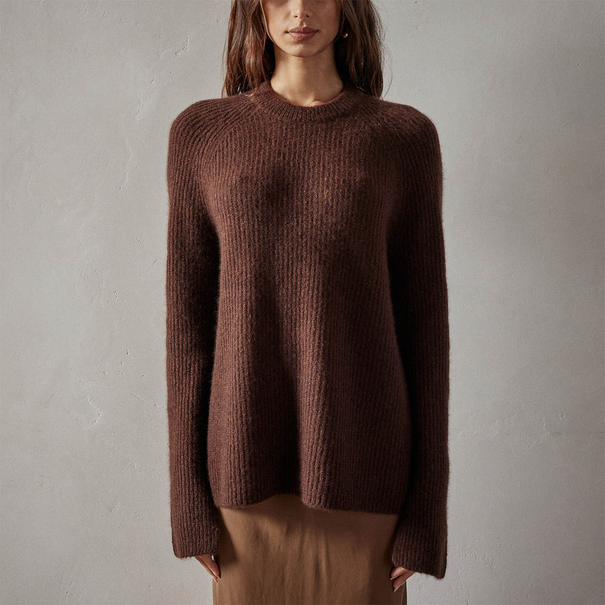 Rib Raglan Crew Sweater in Americano | James Perse Los Angeles