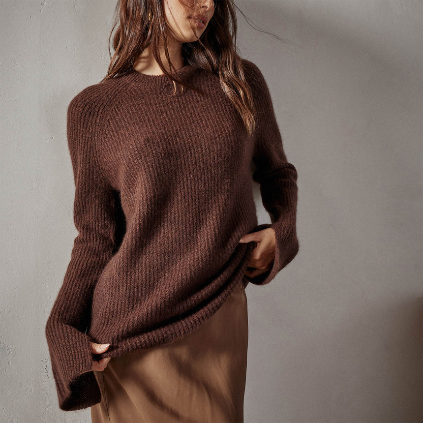 Rib Raglan Crew Sweater in Americano | James Perse Los Angeles