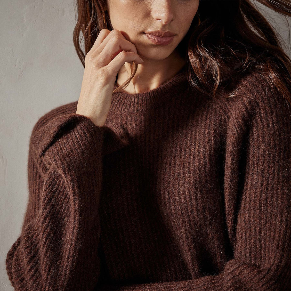 Rib Raglan Crew Sweater in Americano | James Perse Los Angeles