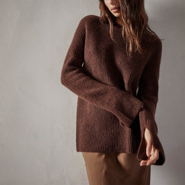 Rib Raglan Crew Sweater in Americano | James Perse Los Angeles