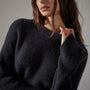 Rib Raglan Crew Sweater in Black | James Perse Los Angeles
