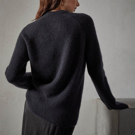 Rib Raglan Crew Sweater in Black | James Perse Los Angeles