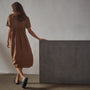 Saddle Shoulder Open Front Dress in Acorn | James Perse Los Angeles
