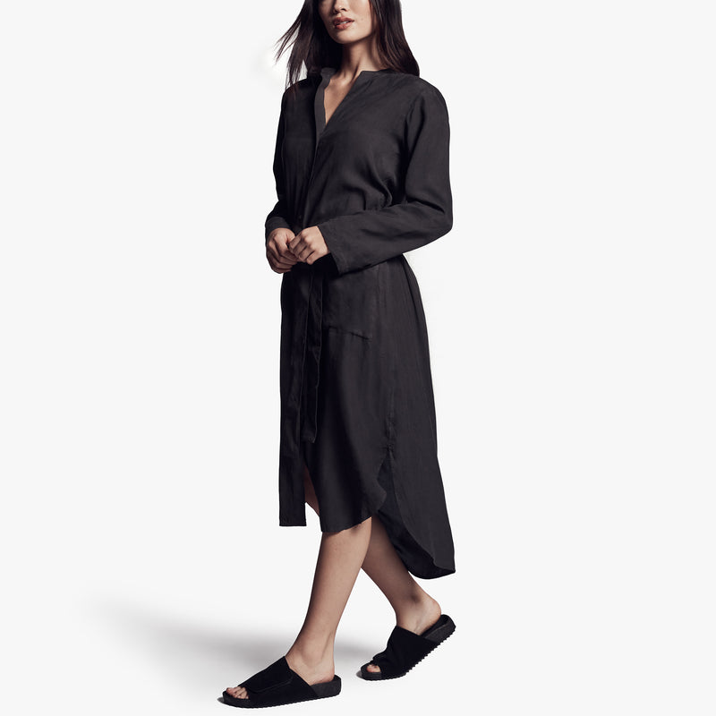 Tie Waist Shirt Dress In Carbon | James Perse Los Angeles