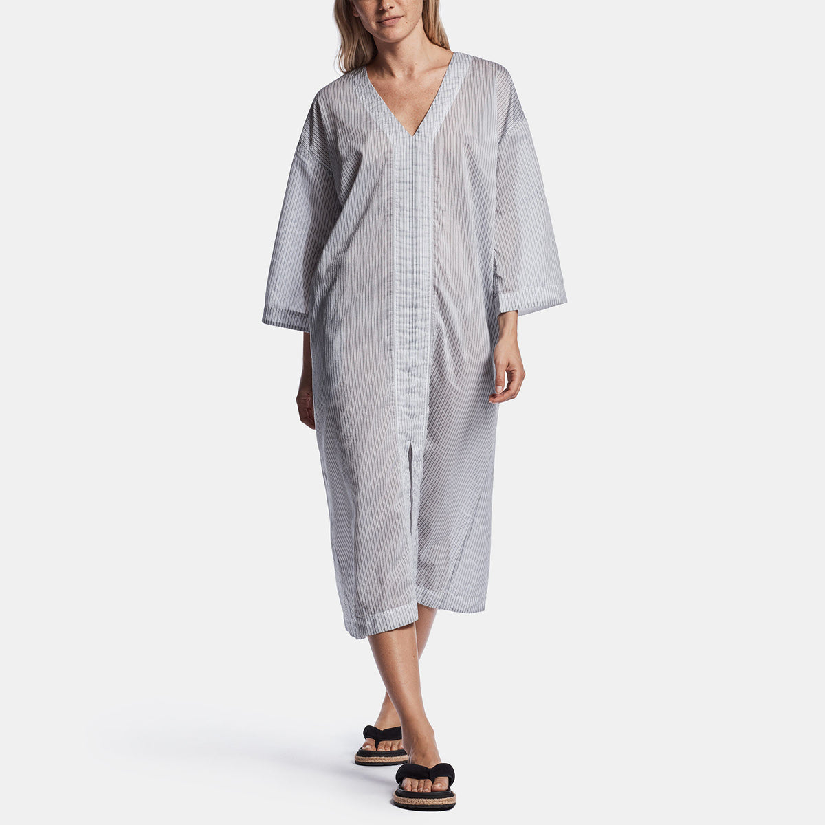 Striped Organza Caftan In Black/White | James Perse Los Angeles