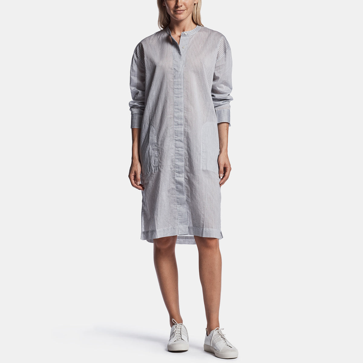 Striped Organza Shirt Dress In Black/White | James Perse Los Angeles