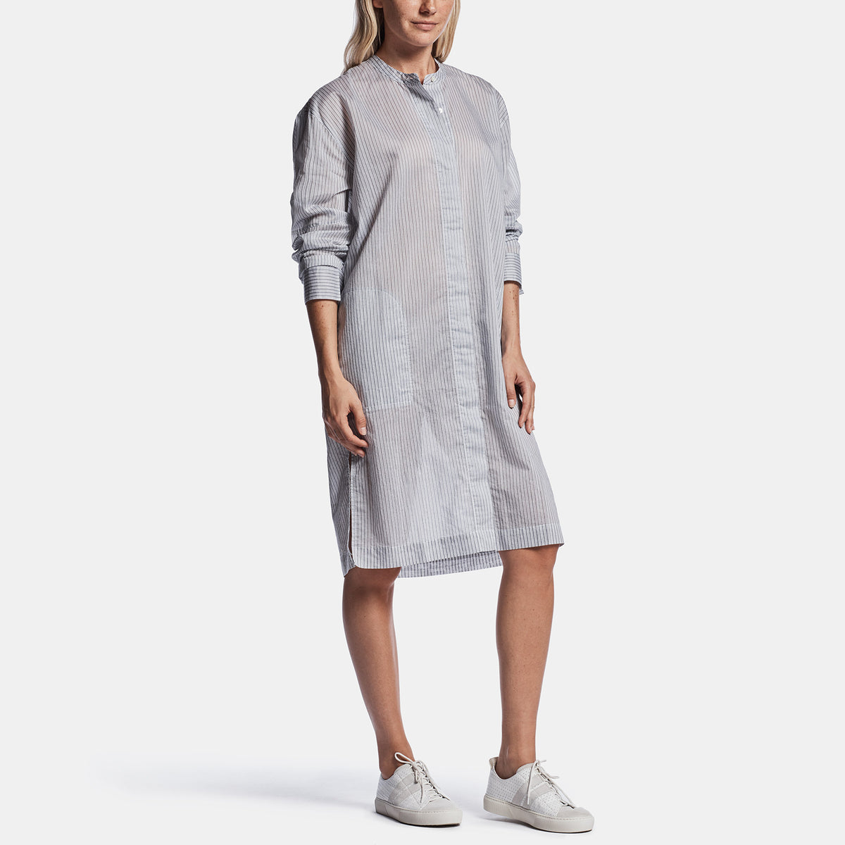 Striped Organza Shirt Dress In Black/White | James Perse Los Angeles