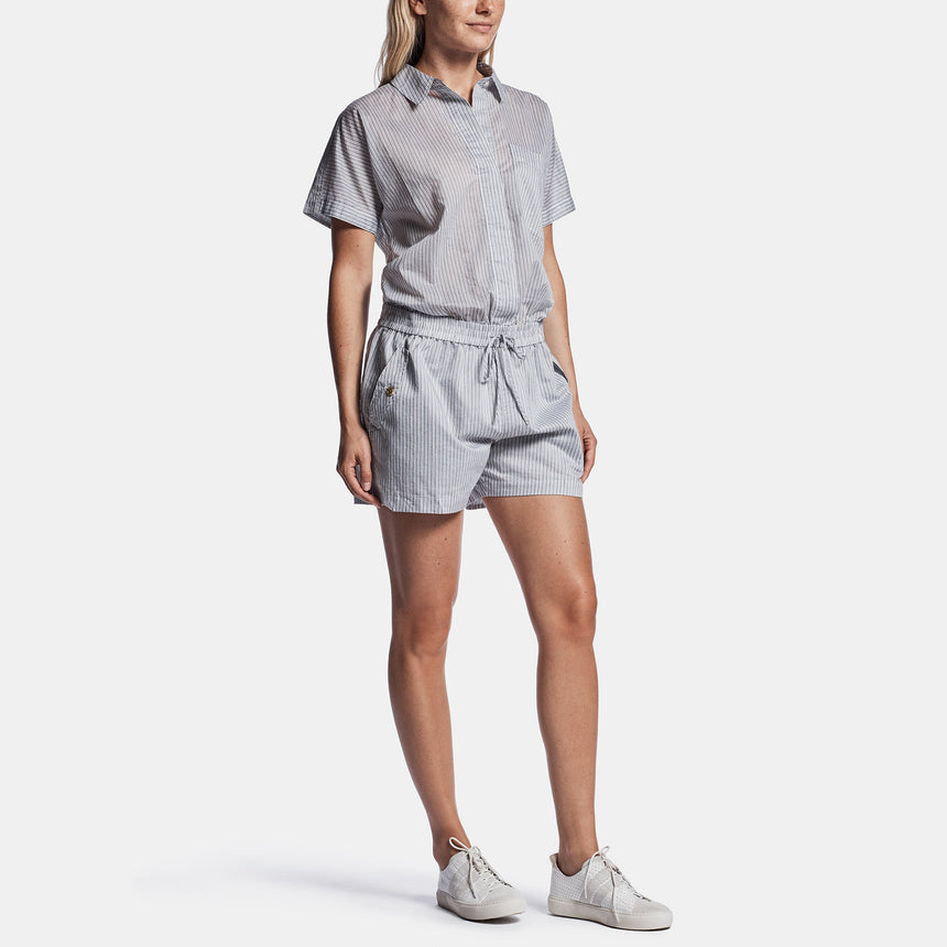 Striped Organza Romper In Black/White | James Perse Los Angeles