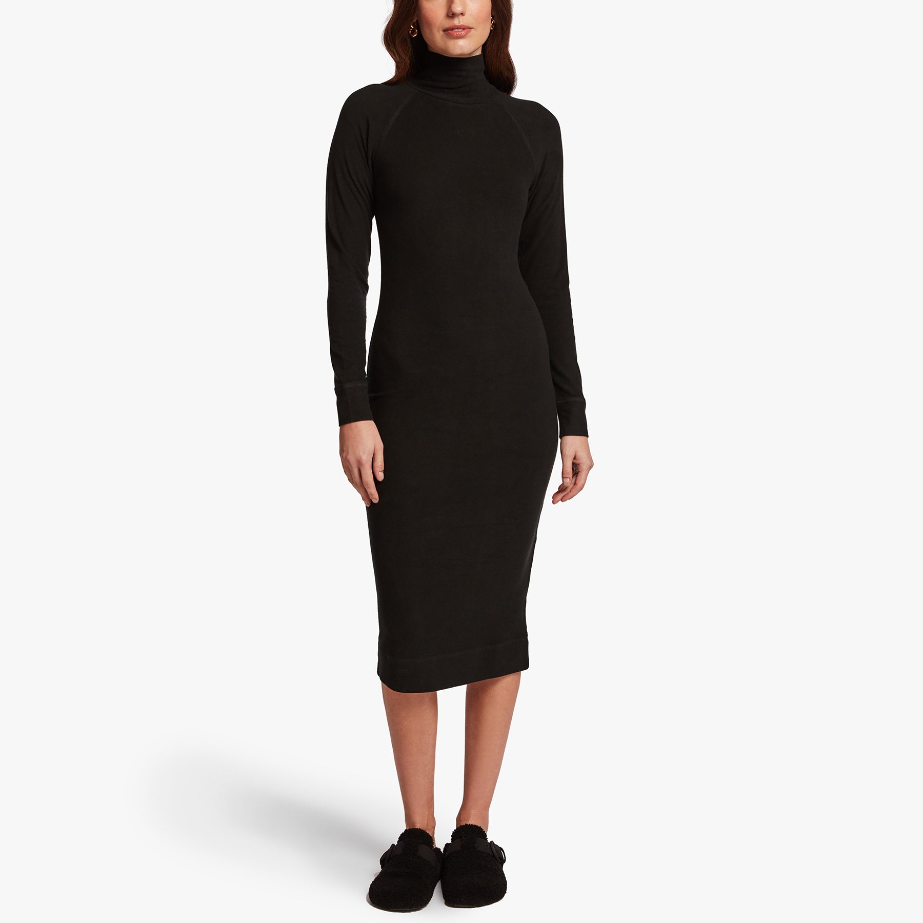 Micro Sueded Turtleneck Dress In Black | James Perse Los Angeles