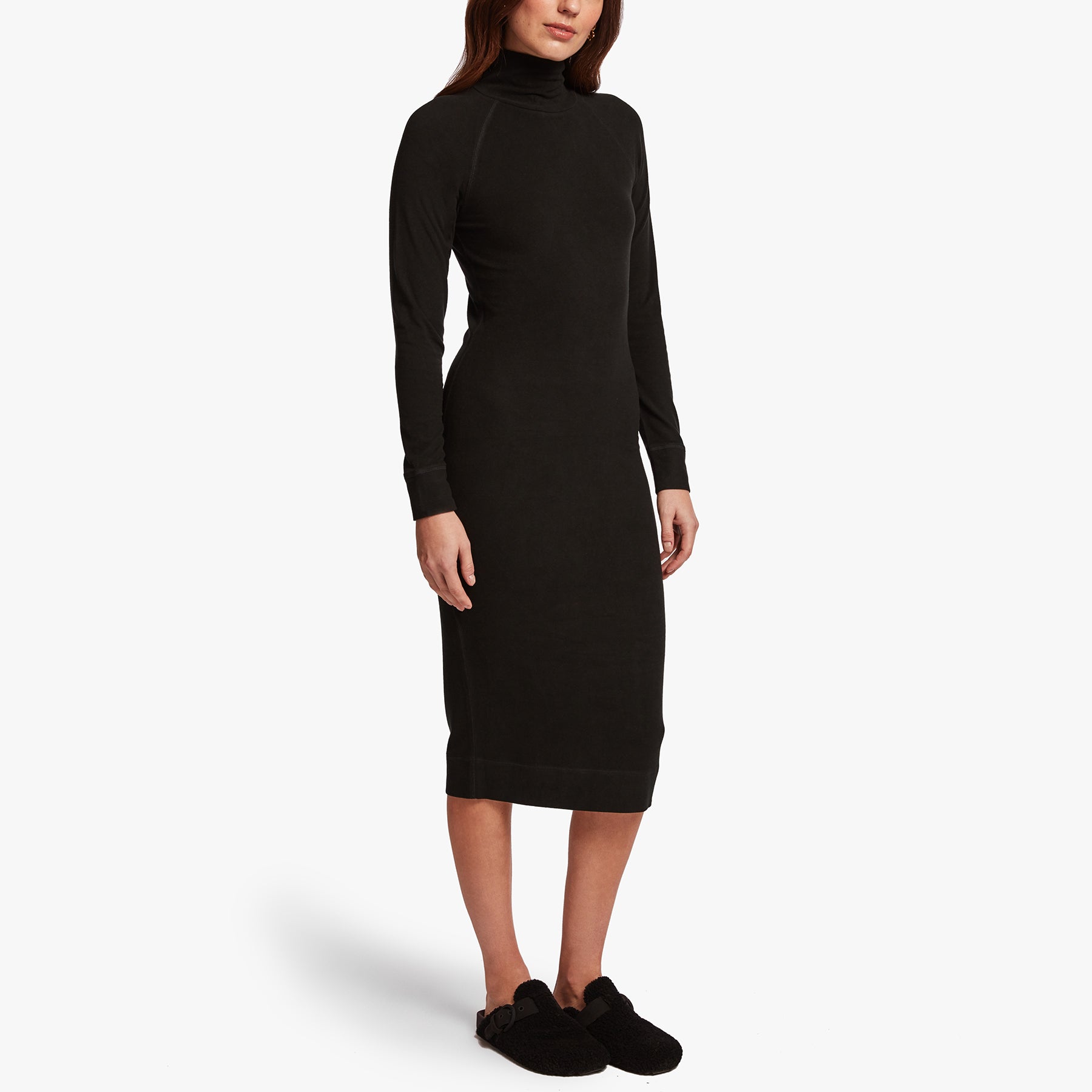 Micro Sueded Turtleneck Dress In Black | James Perse Los Angeles