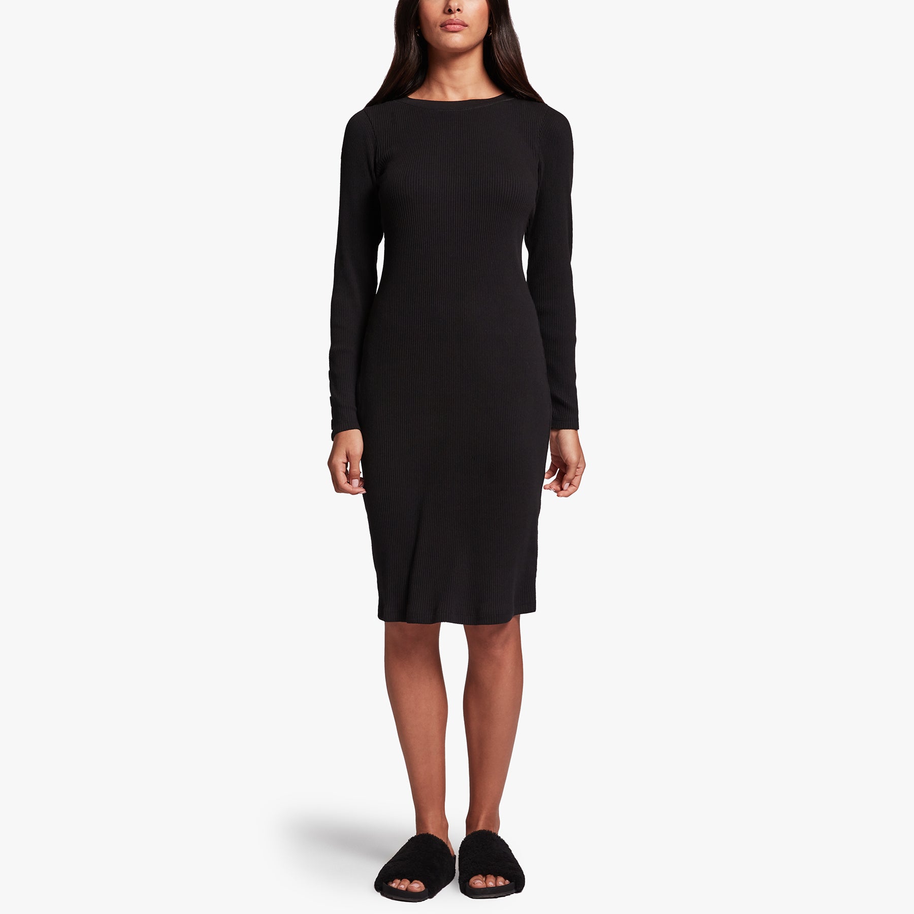 Ribbed Crew Neck Dress In Black | James Perse Los Angeles