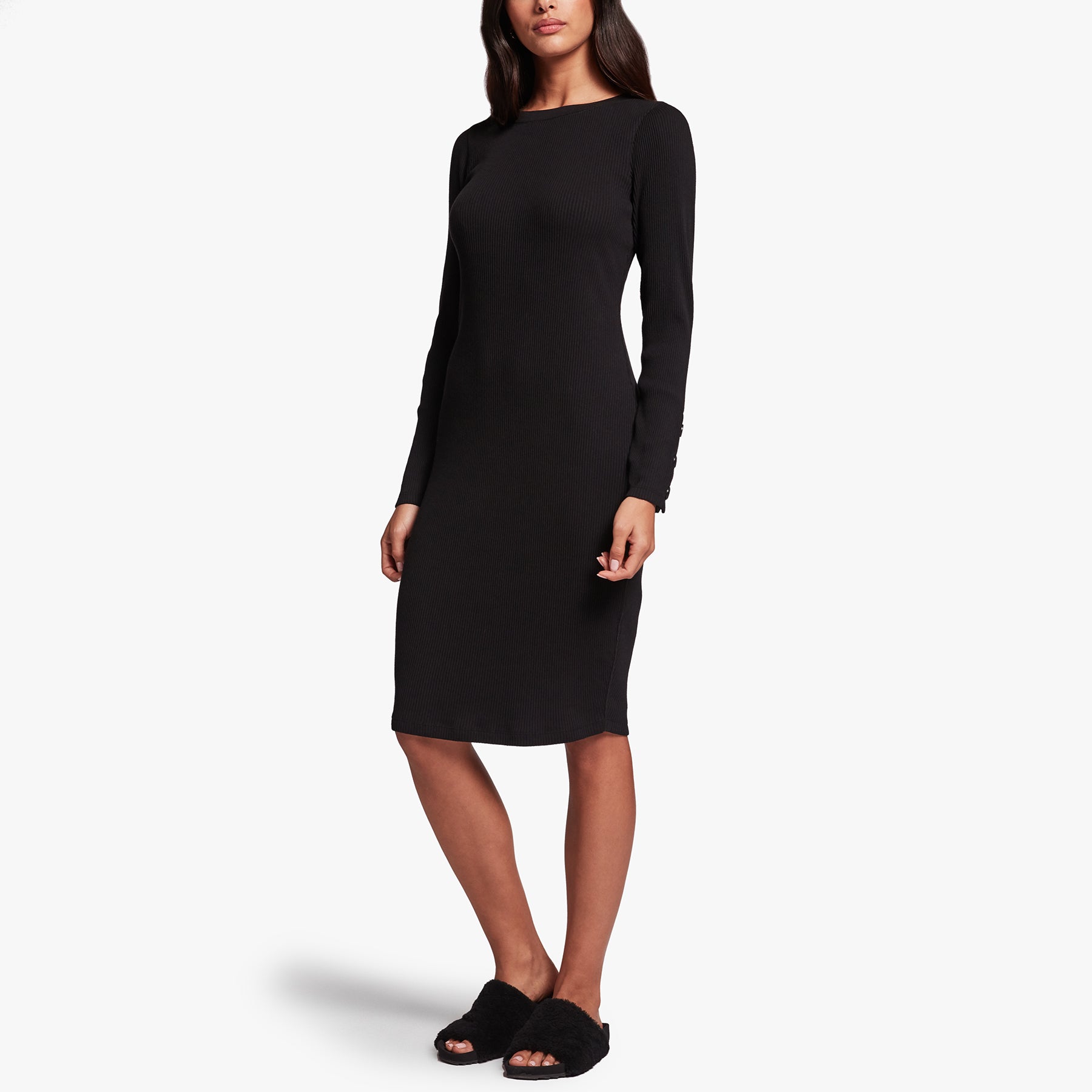 Ribbed Crew Neck Dress In Black | James Perse Los Angeles