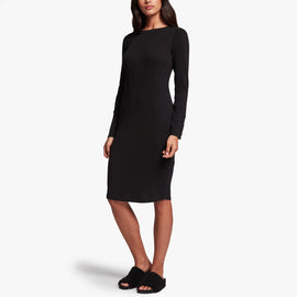 Ribbed Crew Neck Dress In Black | James Perse Los Angeles