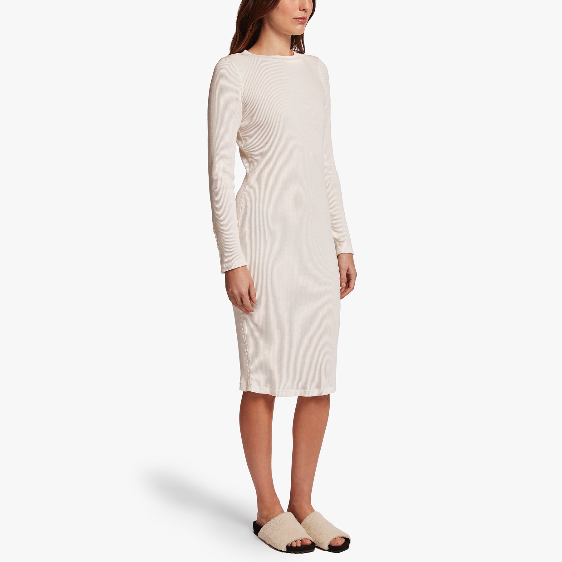 Ribbed Crew Neck Dress In Everest White | James Perse Los Angeles
