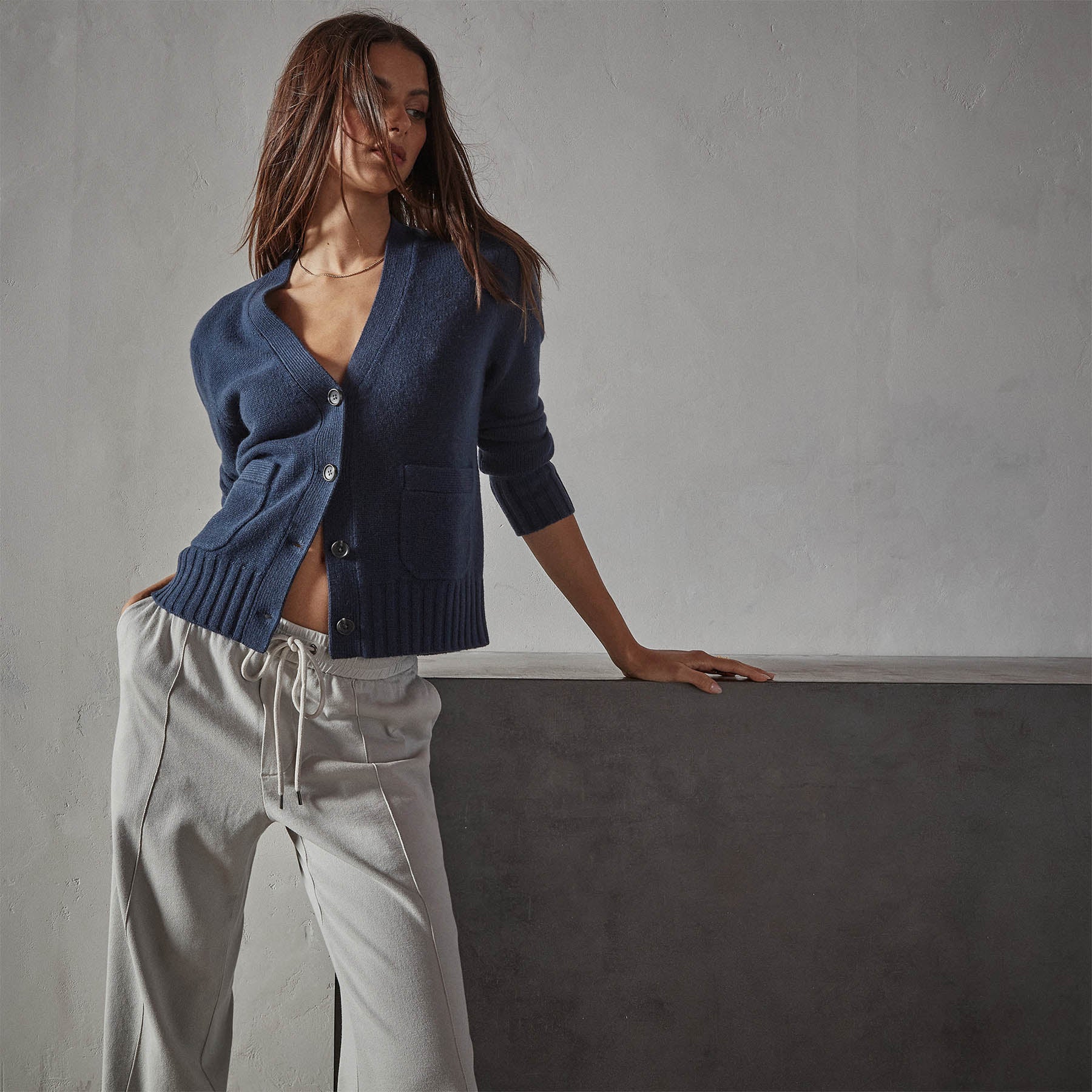 Recycled Cashmere Cardigan in Prussian | James Perse Los Angeles