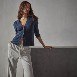 Recycled Cashmere Cardigan in Prussian | James Perse Los Angeles