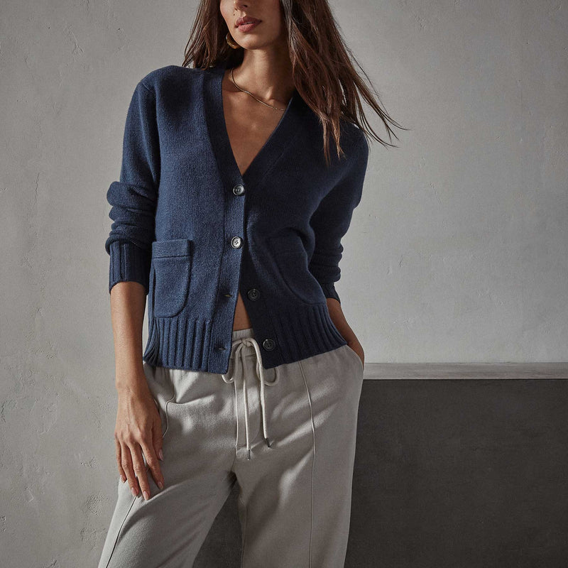 Shrunken Recycled Cashmere Cardigan in Prussian | James Perse Los Angeles