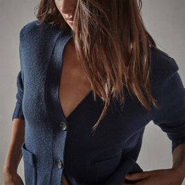 Recycled Cashmere Cardigan in Prussian | James Perse Los Angeles