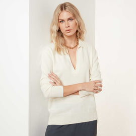 Recycled Cashmere Open Polo - Milk | James Perse Los Angeles