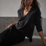 Recycled Cashmere Seamed V Neck in Black | James Perse Los Angeles