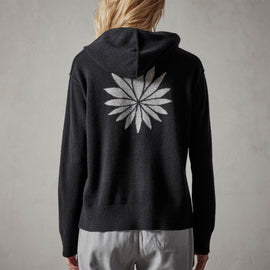 Recycled Cashmere Graphic Pullover Hoodie in Black/Heather Grey | James Perse Los Angeles 
