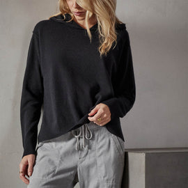 Recycled Cashmere Graphic Pullover Hoodie in Black/Heather Grey | James Perse Los Angeles 