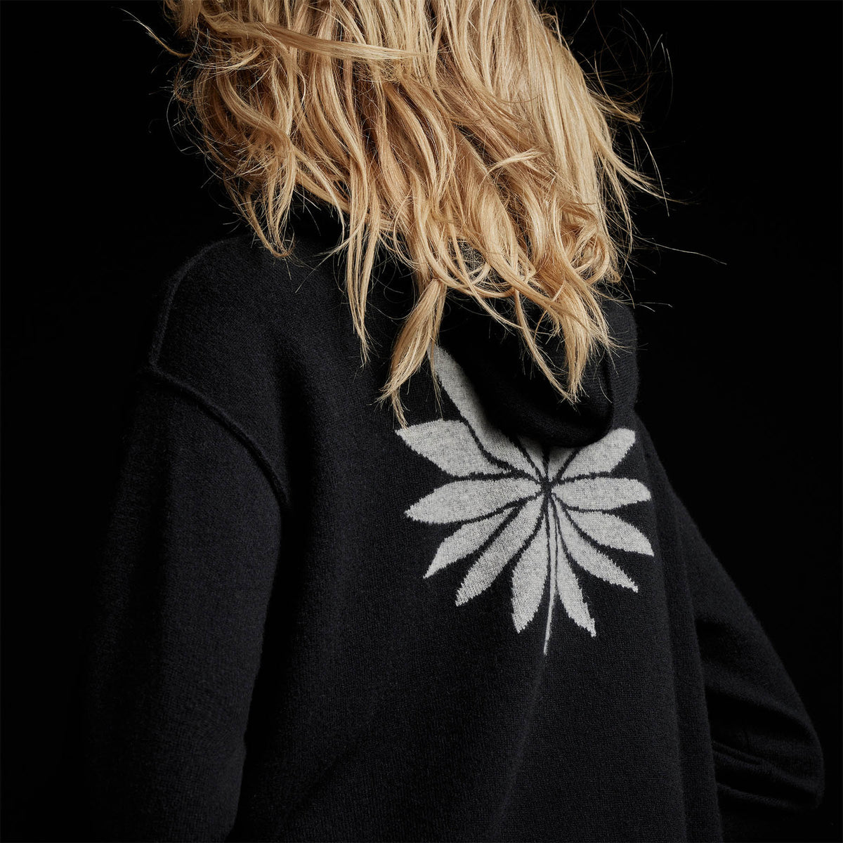 Recycled Cashmere Graphic Pullover Hoodie in Black/Heather Grey | James Perse Los Angeles 