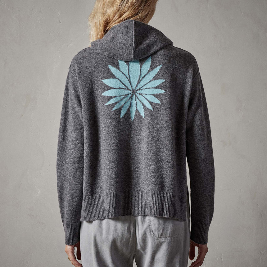 Recycled Cashmere Graphic Pullover Hoodie in Flannel/Aqua | James Perse Los Angeles 