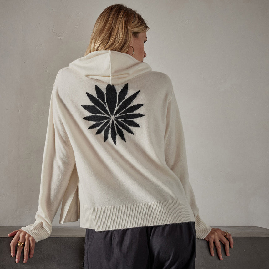 Recycled Cashmere Graphic Pullover Hoodie in Ivory/Black | James Perse Los Angeles 