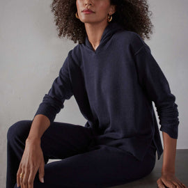 Cashmere Pullover Hoody in Navy Blue | James Perse Los Angeles