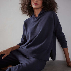 Cashmere Pullover Hoody in Navy Blue | James Perse Los Angeles