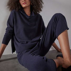 Cashmere Pullover Hoody in Navy Blue | James Perse Los Angeles