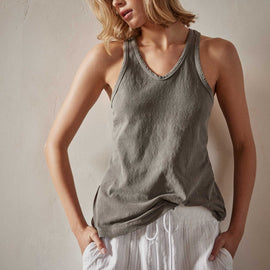 Cut Away Racer Back Tank in River Rock Pigment | James Perse Los Angeles 